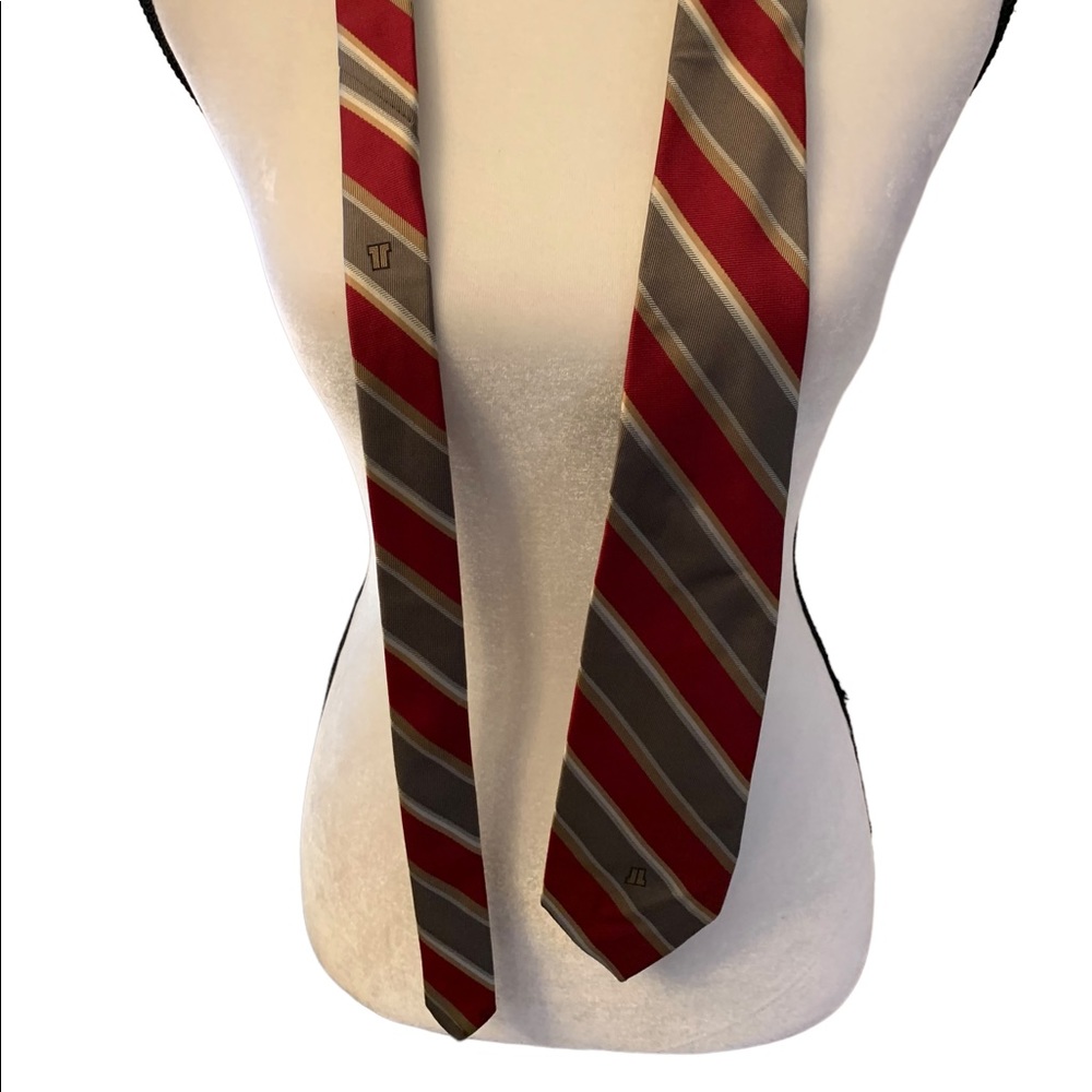 - Lanvin vintage tie cravat red gray stripe